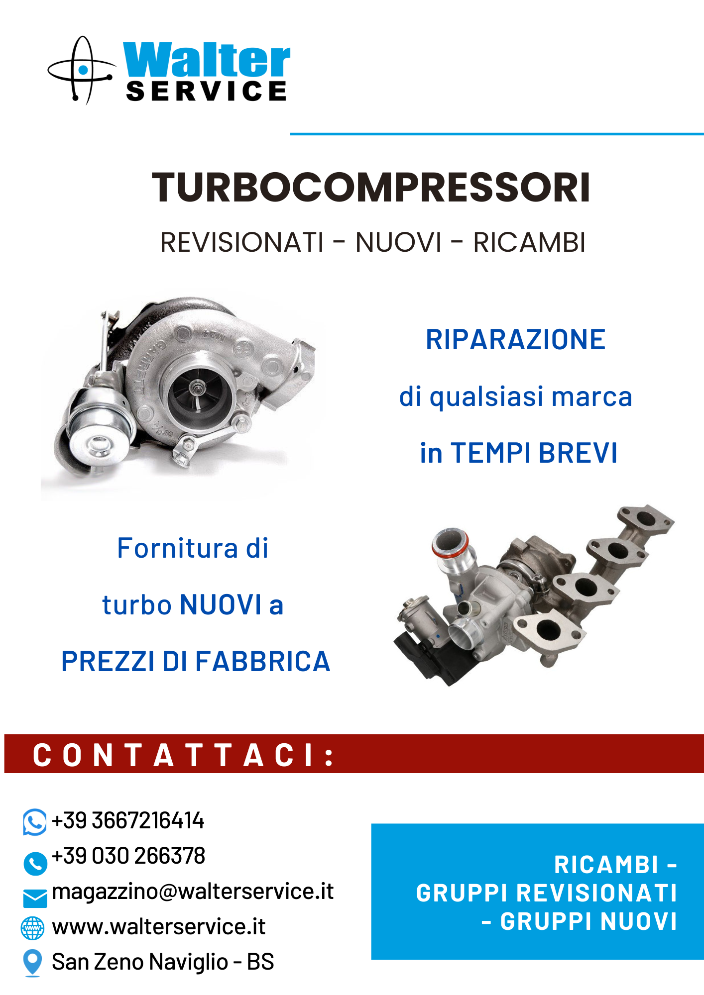 riparazione turbo, fornitura turbo nuovi, revisionati e ricambi